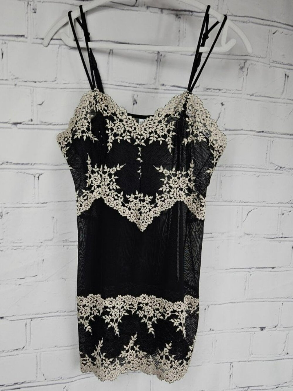 Wacoal Black Mesh Floral Lace Chemise Slip Womens XL Sheer Stretch Mini Romantic